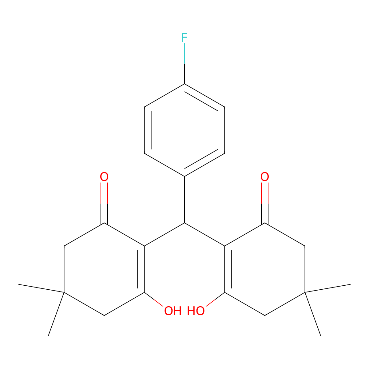 2-[(4-Fluorophenyl)(2-hydroxy-4,4-dimethyl-6-oxocyclohex-1-en-1-yl)methyl]-3-hydroxy-5,5-dimethylcyclohex-2-en-1-one molecular structure, CAS 337513-52-7