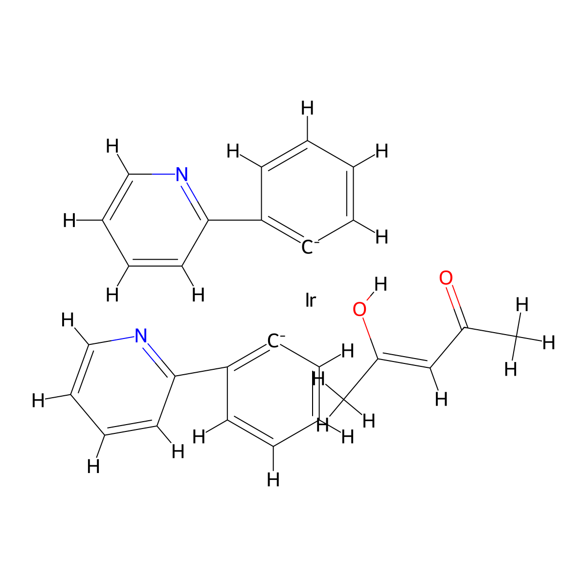 Bis[2-(2-pyridinyl-N)phenyl-C](2,4-pentanedionato-O2,O4)iridium(III) molecular structure, CAS 337526-85-9