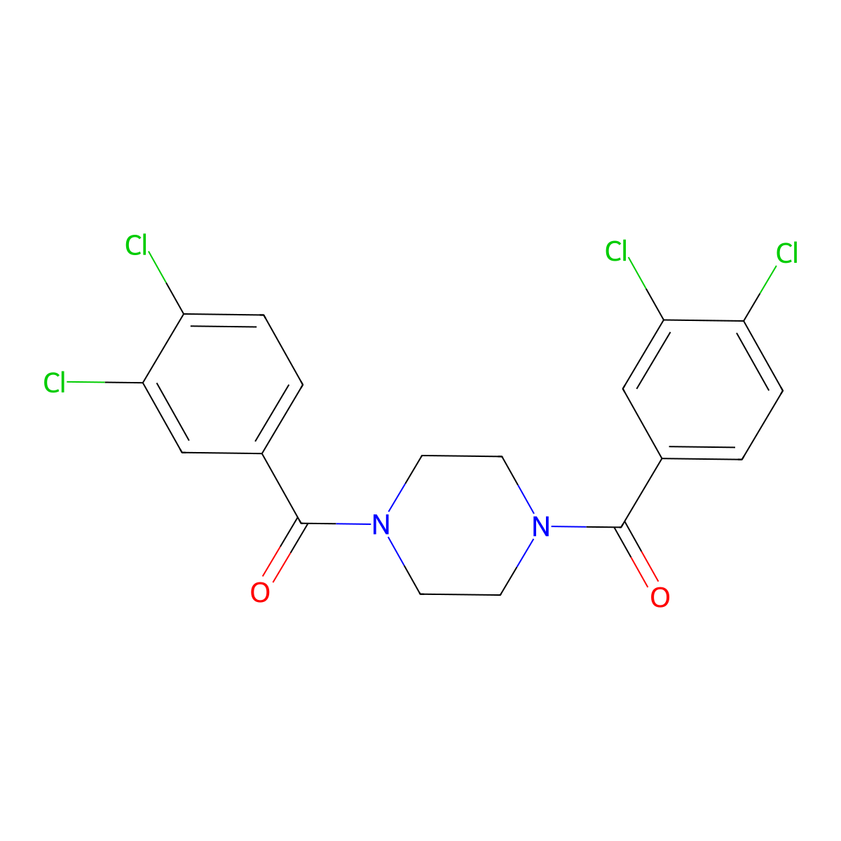 1,4-Bis(3,4-dichlorobenzoyl)piperazine molecular structure, CAS 33754-51-7
