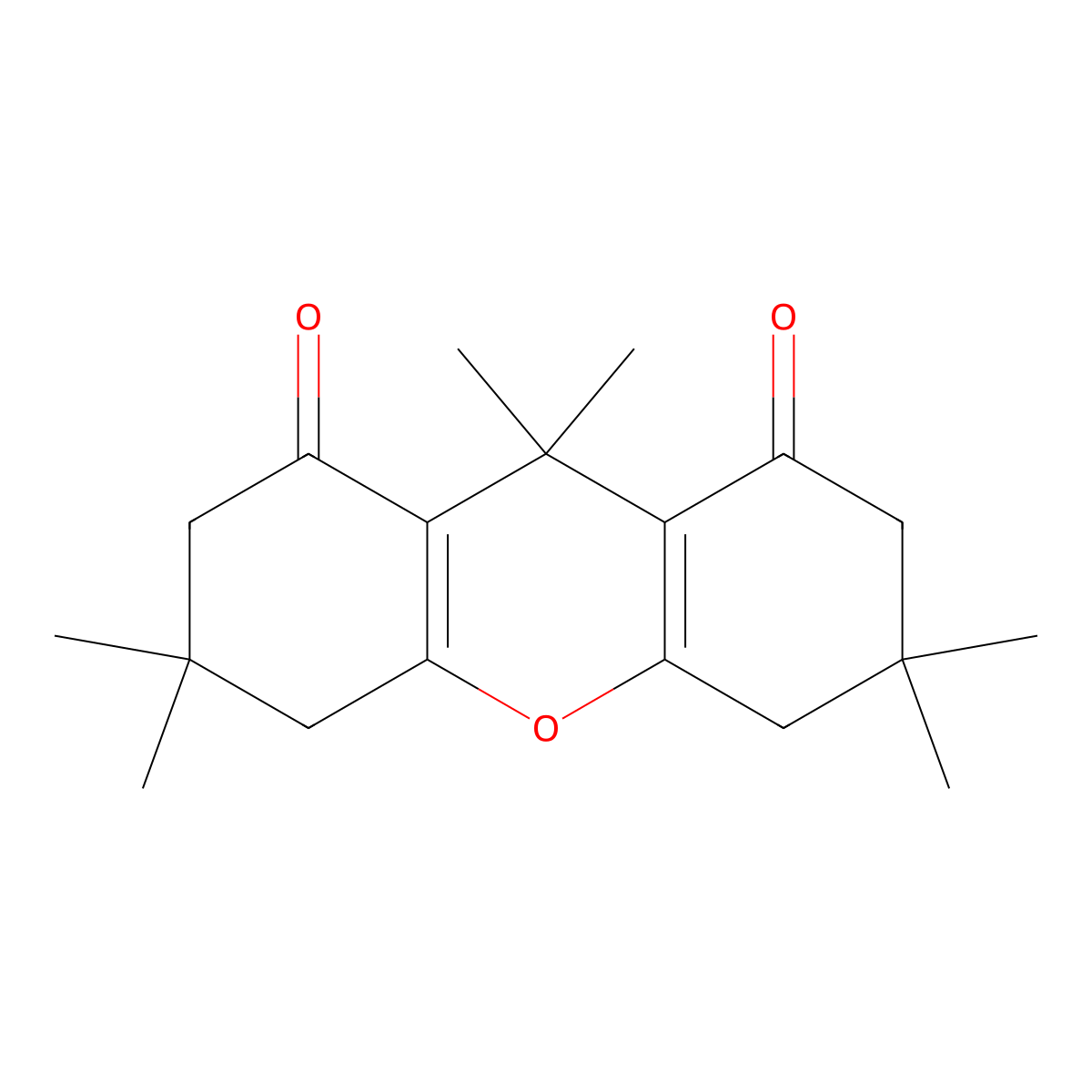 3,3,6,6,9,9-Hexamethyl-2,4,5,7-tetrahydroxanthene-1,8-dione molecular structure, CAS 33777-60-5