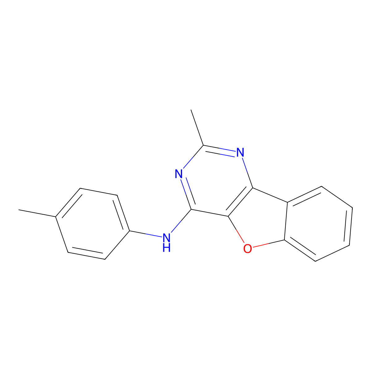 2-methyl-N-(4-methylphenyl)-[1]benzofuro[3,2-d]pyrimidin-4-amine molecular structure, CAS 337918-48-6