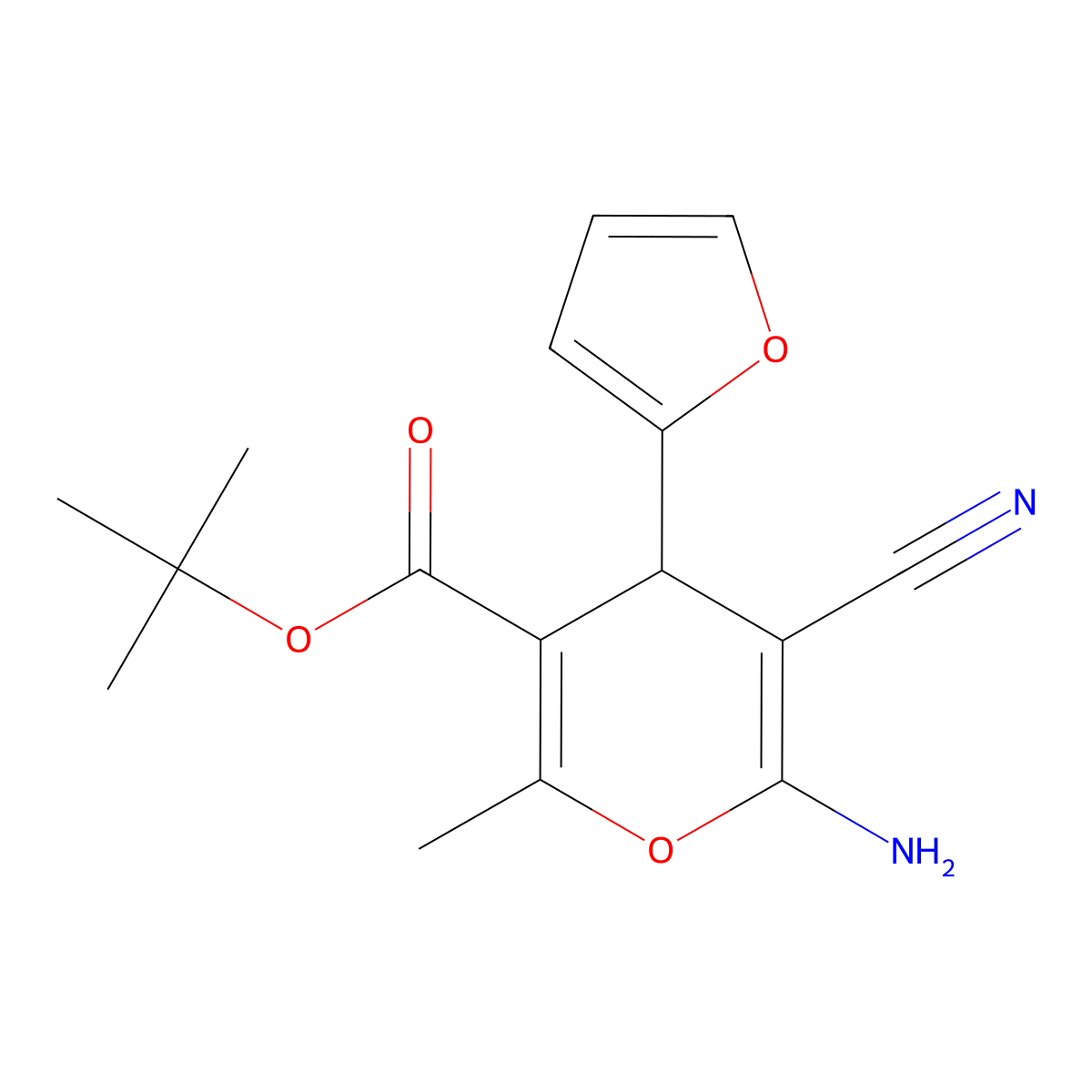 tert-butyl 6-amino-5-cyano-4-(furan-2-yl)-2-methyl-4H-pyran-3-carboxylate molecular structure, CAS 337918-69-1