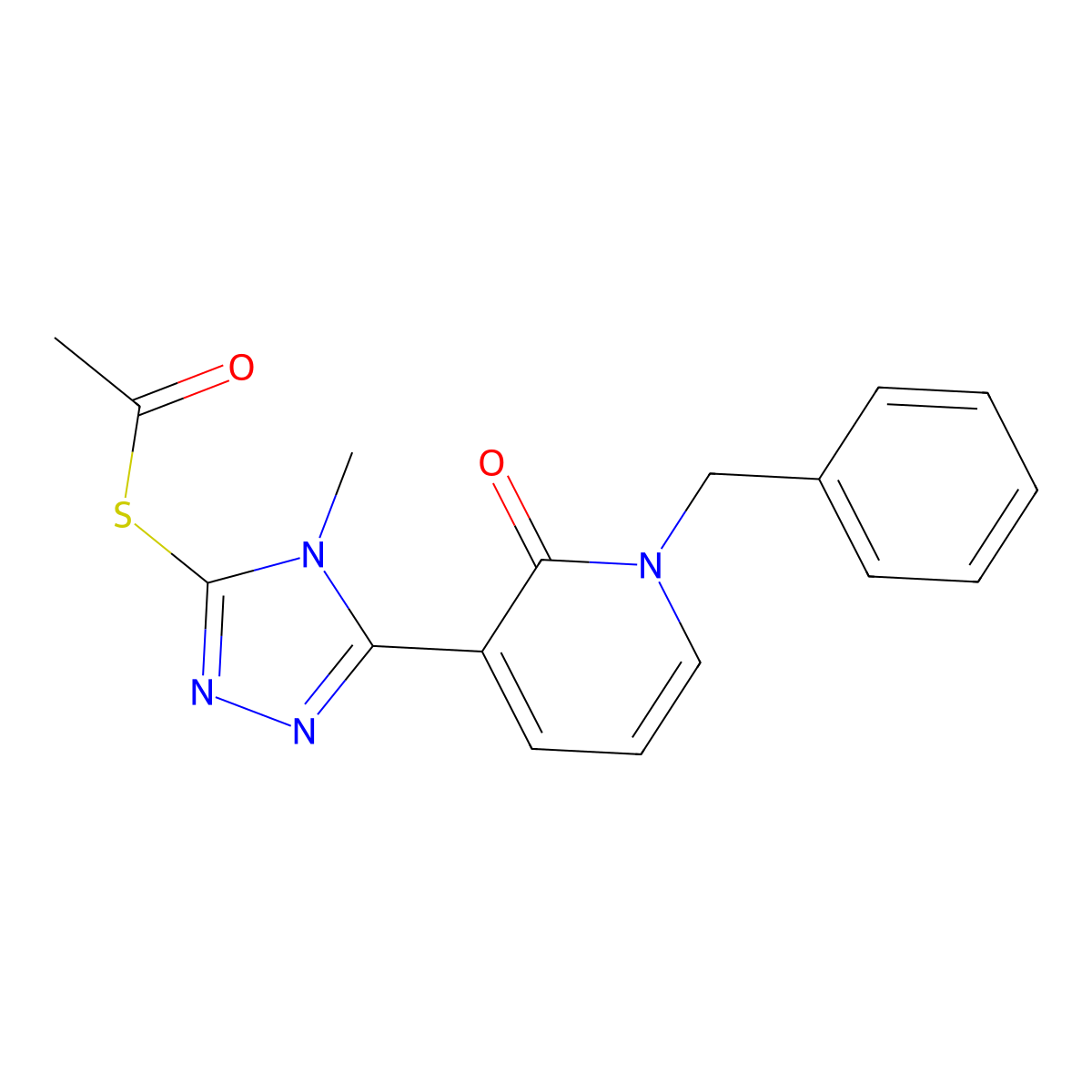 S-[5-(1-benzyl-2-oxo-1,2-dihydro-3-pyridinyl)-4-methyl-4H-1,2,4-triazol-3-yl] ethanethioate molecular structure, CAS 337919-53-6