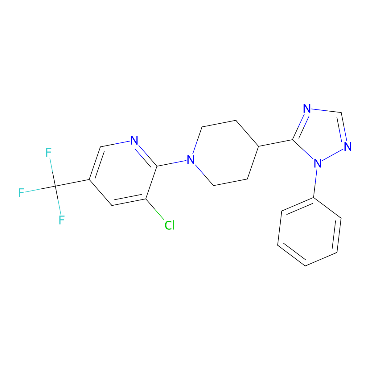 3-chloro-2-[4-(1-phenyl-1H-1,2,4-triazol-5-yl)piperidino]-5-(trifluoromethyl)pyridine molecular structure, CAS 337919-75-2