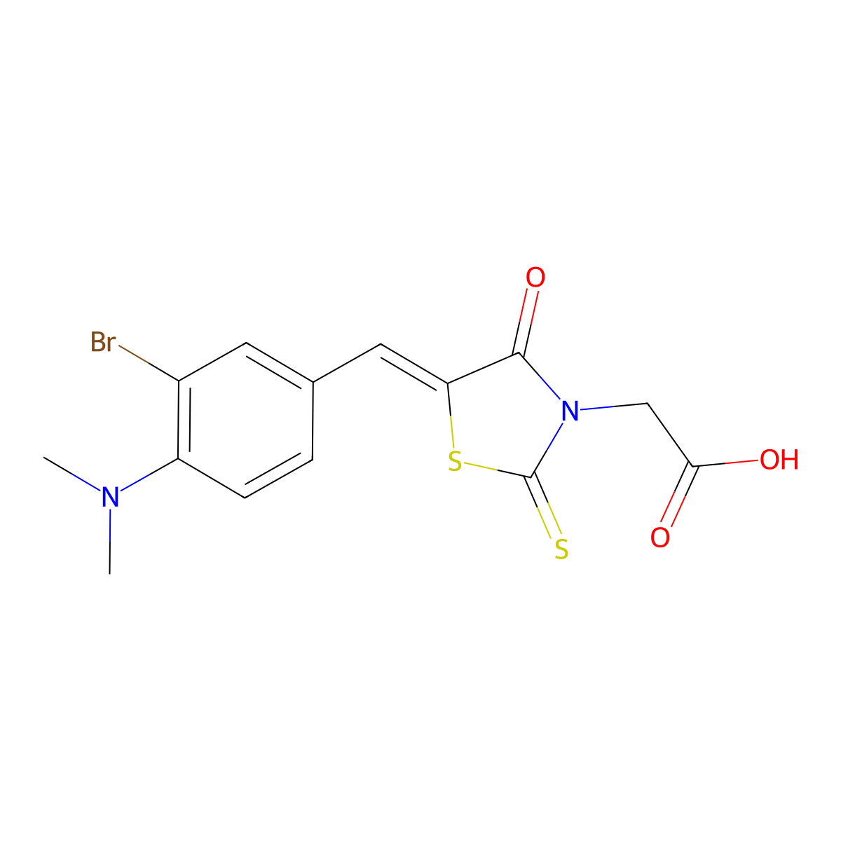 5-[[3-Bromo-4-(dimethylamino)phenyl]methylene]-4-oxo-2-thioxo-3-thiazolidineacetic acid molecular structure, CAS 337919-87-6