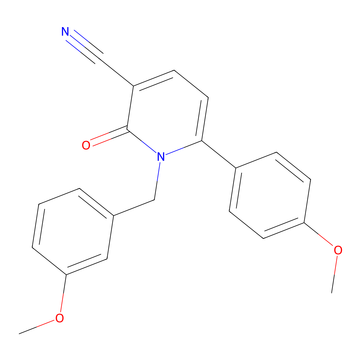 1-(3-Methoxybenzyl)-6-(4-methoxyphenyl)-2-oxo-1,2-dihydro-3-pyridinecarbonitrile molecular structure, CAS 337919-91-2