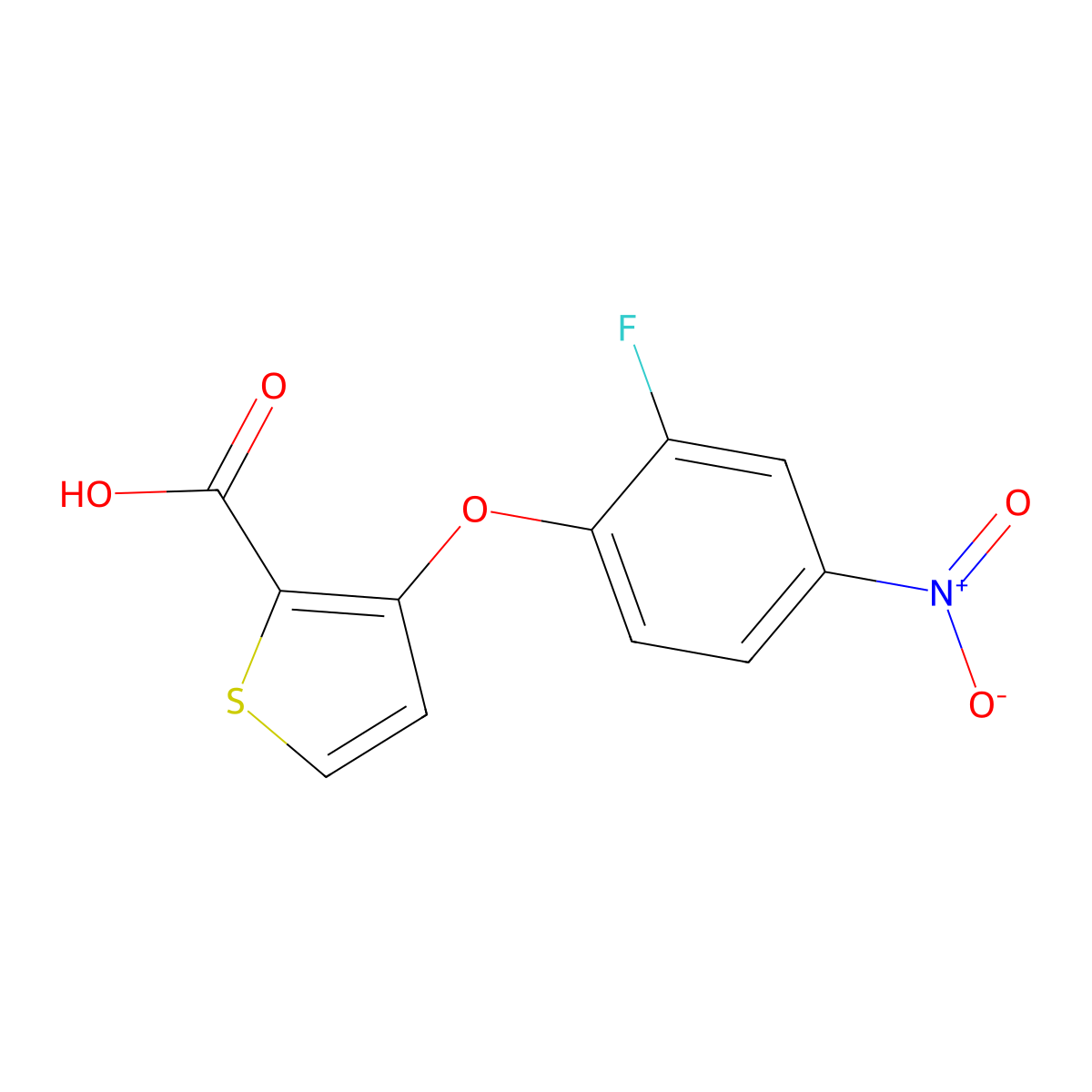 3-(2-Fluoro-4-nitrophenoxy)thiophene-2-carboxylic acid molecular structure, CAS 337919-93-4