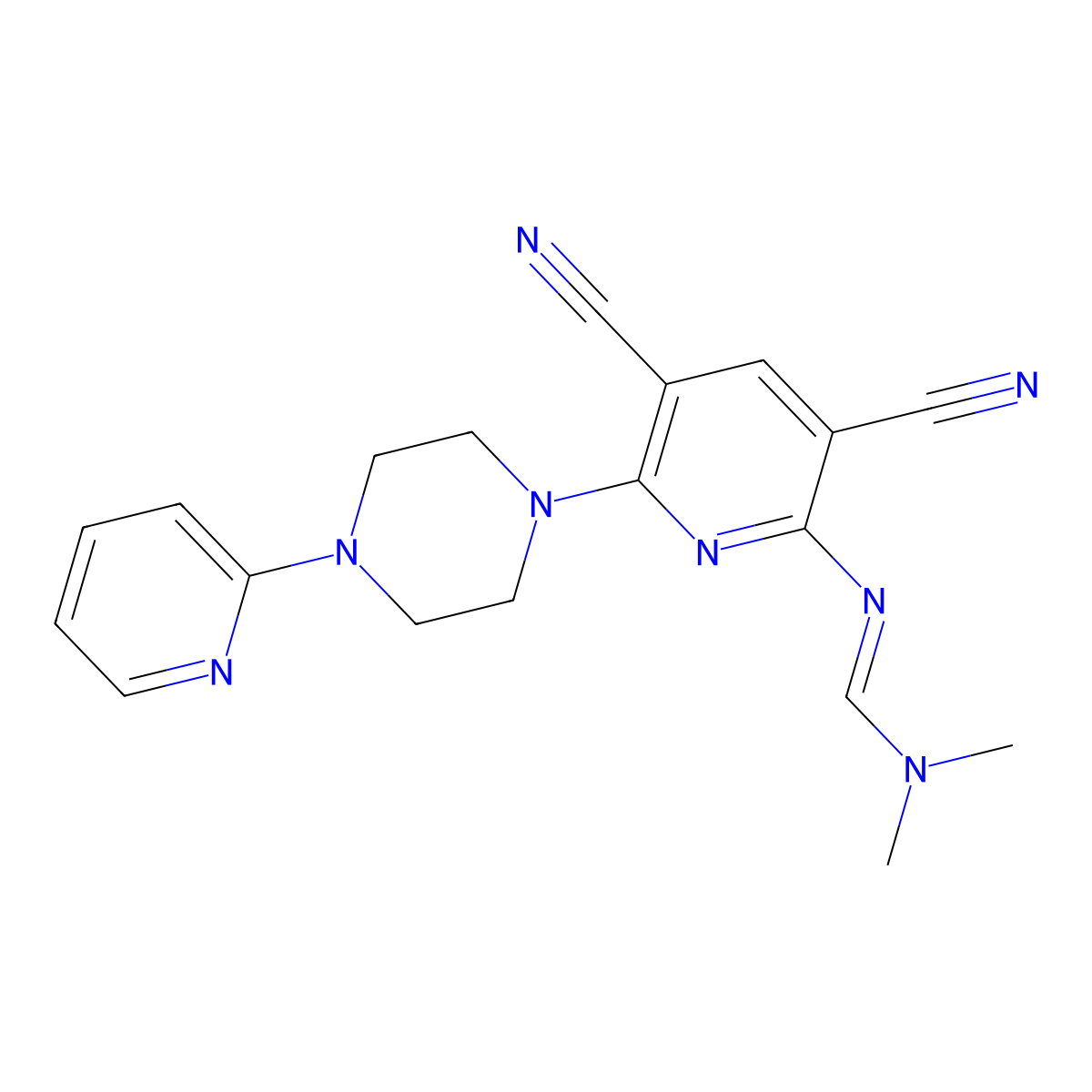 N'-[3,5-dicyano-6-(4-pyridin-2-ylpiperazin-1-yl)pyridin-2-yl]-N,N-dimethylmethanimidamide molecular structure, CAS 337920-04-4