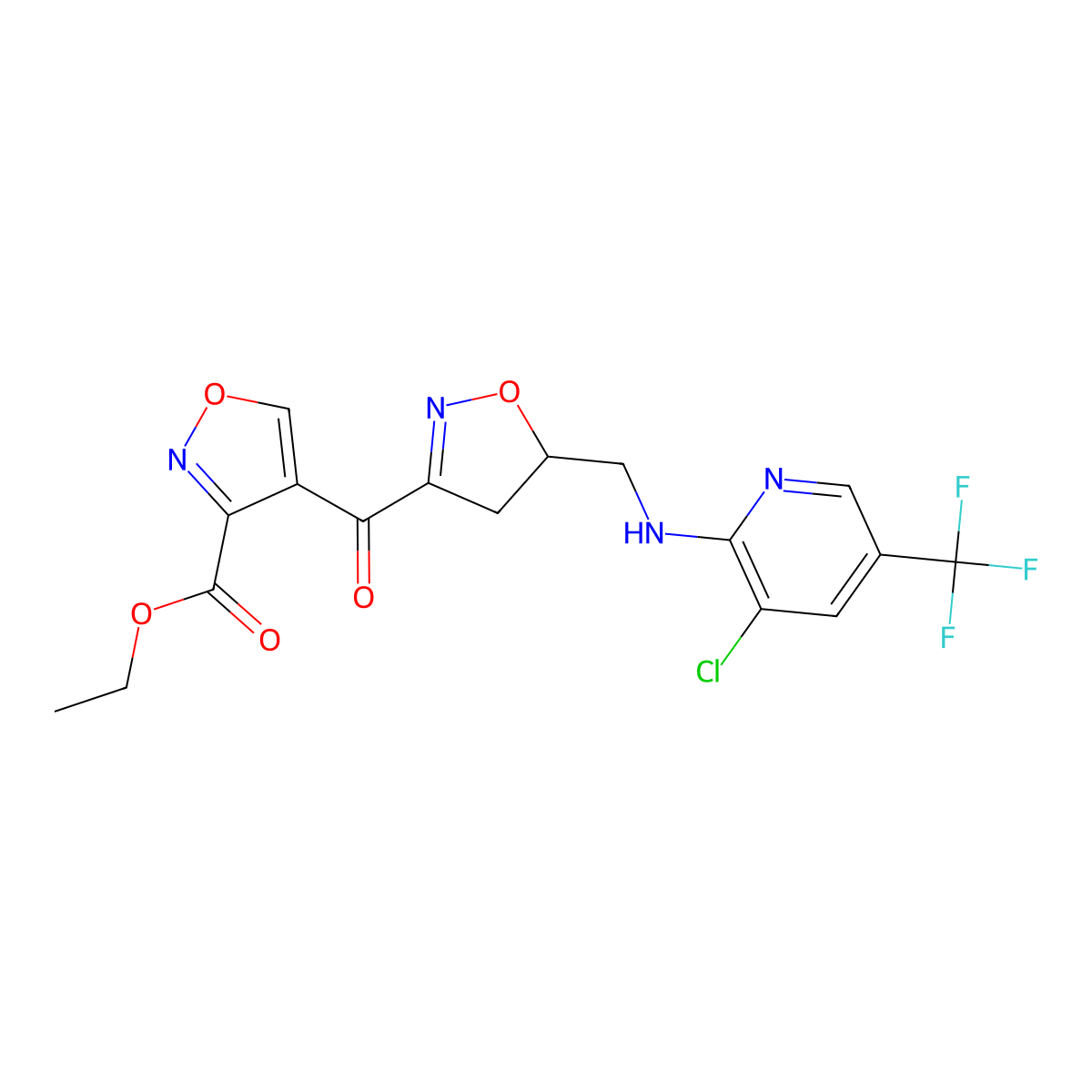 Ethyl 4-{[5-({[3-chloro-5-(trifluoromethyl)-2-pyridinyl]amino}methyl)-4,5-dihydro-3-isoxazolyl]carbonyl}-3-isoxazolecarboxylate molecular structure, CAS 337920-12-4