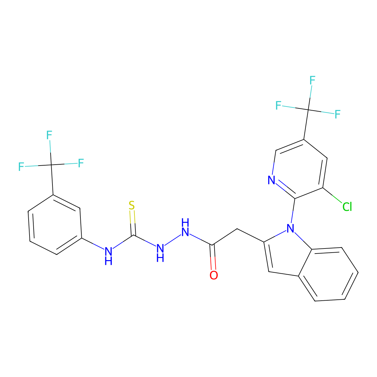 2-{1-[3-chloro-5-(trifluoromethyl)pyridin-2-yl]-1H-indol-2-yl}-N-({[3-(trifluoromethyl)phenyl]carbamothioyl}amino)acetamide molecular structure, CAS 337920-23-7
