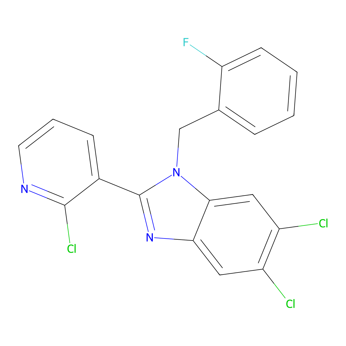 5,6-dichloro-2-(2-chloro-3-pyridinyl)-1-(2-fluorobenzyl)-1H-1,3-benzimidazole molecular structure, CAS 337920-68-0