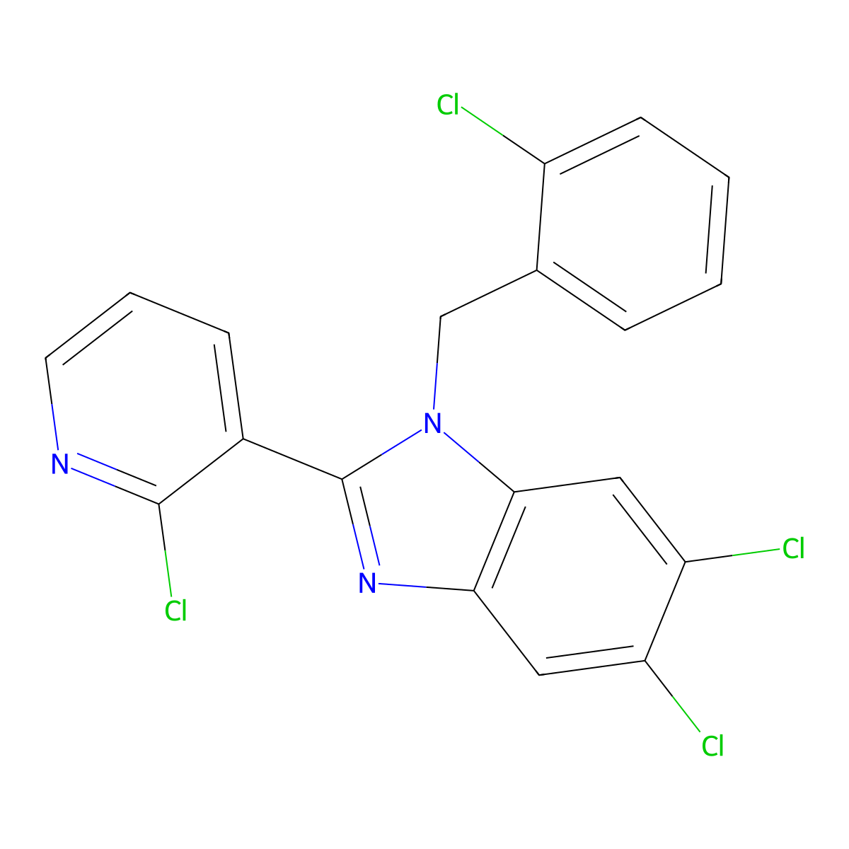 5,6-dichloro-1-(2-chlorobenzyl)-2-(2-chloro-3-pyridinyl)-1H-1,3-benzimidazole molecular structure, CAS 337920-70-4