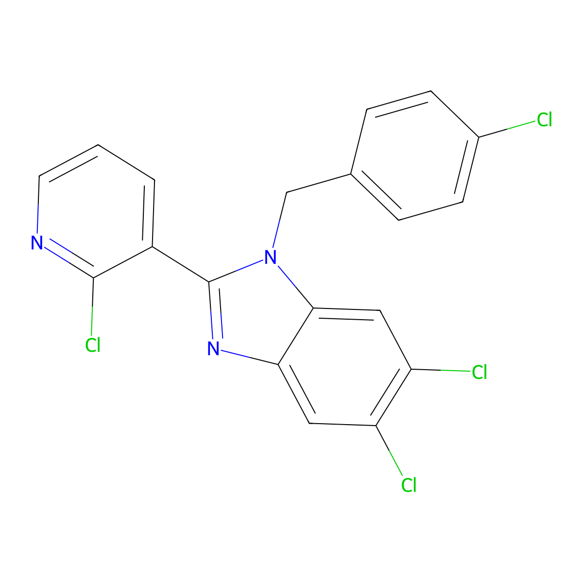 5,6-Dichloro-1-[(4-chlorophenyl)methyl]-2-(2-chloropyridin-3-yl)benzimidazole molecular structure, CAS 337920-71-5