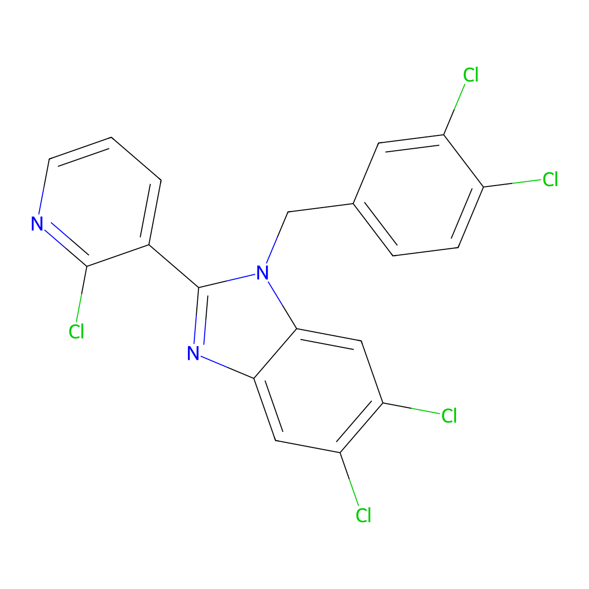 5,6-dichloro-2-(2-chloro-3-pyridinyl)-1-(3,4-dichlorobenzyl)-1H-1,3-benzimidazole molecular structure, CAS 337920-72-6