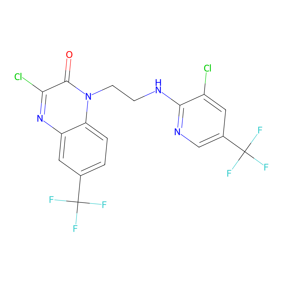 3-Chloro-1-(2-((3-chloro-5-(trifluoromethyl)-2-pyridinyl)amino)ethyl)-6-(trifluoromethyl)-2(1H)-quinoxalinone molecular structure, CAS 337921-03-6