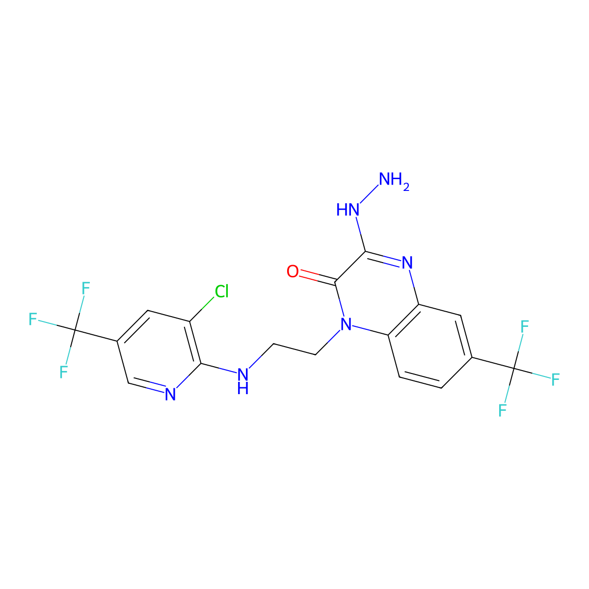 1-(2-{[3-chloro-5-(trifluoromethyl)-2-pyridinyl]amino}ethyl)-3-hydrazino-6-(trifluoromethyl)-2(1H)-quinoxalinone molecular structure, CAS 337921-04-7