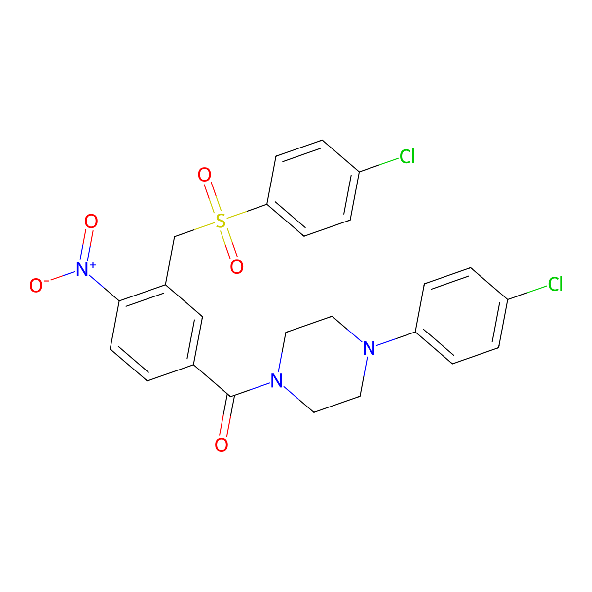(4-(4-Chlorophenyl)piperazino)(3-(((4-chlorophenyl)sulfonyl)methyl)-4-nitrophenyl)methanone molecular structure, CAS 337921-09-2
