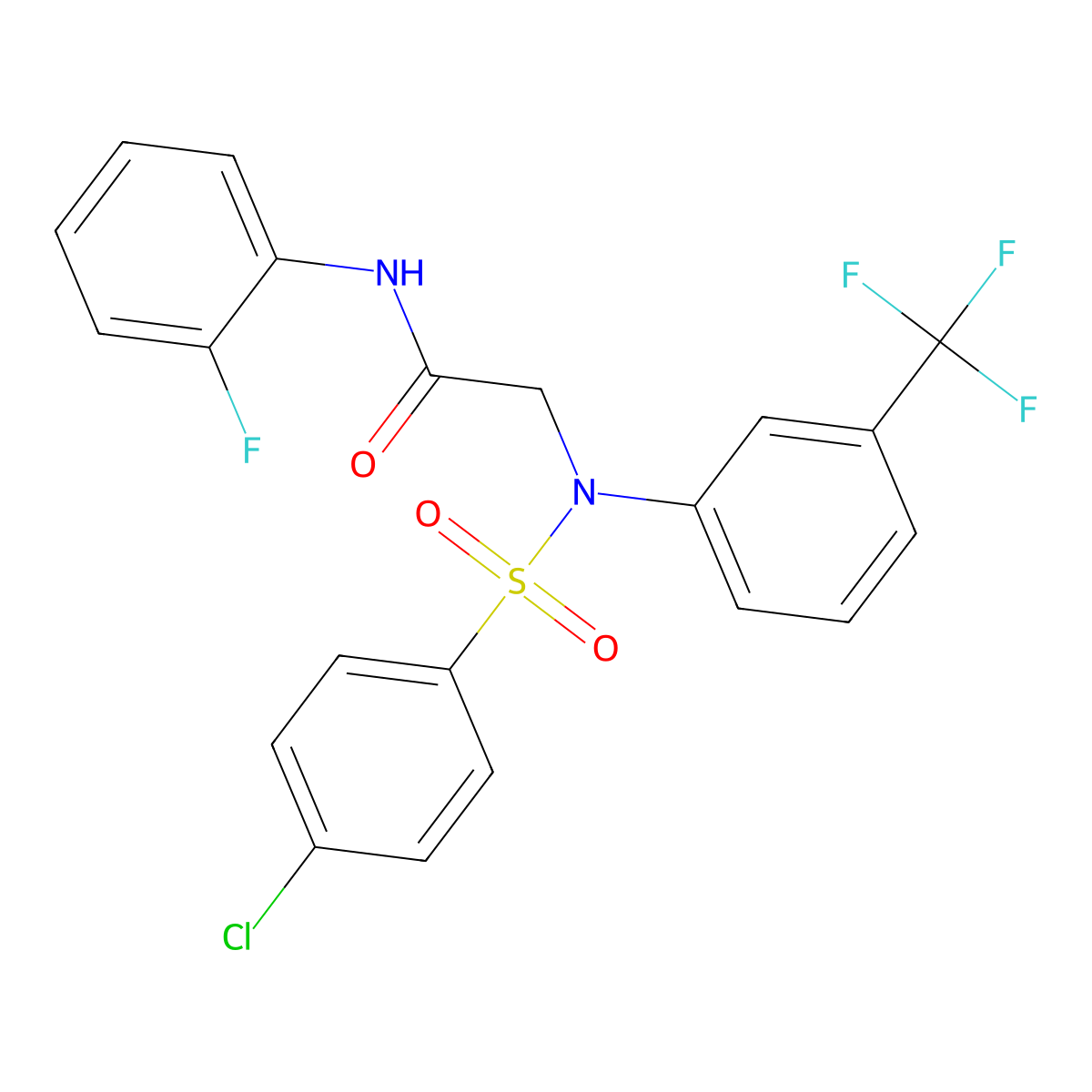 2-[[(4-chlorophenyl)sulfonyl]-3-(trifluoromethyl)anilino]-N-(2-fluorophenyl)acetamide molecular structure, CAS 337922-23-3