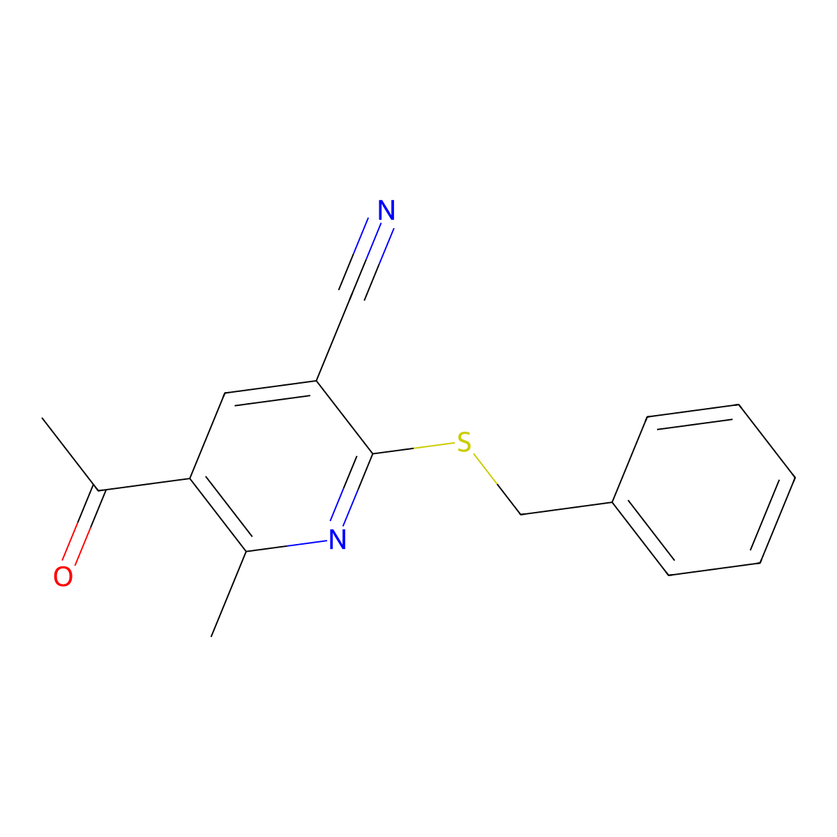 5-Acetyl-2-(benzylsulfanyl)-6-methylnicotinonitrile molecular structure, CAS 337922-63-1