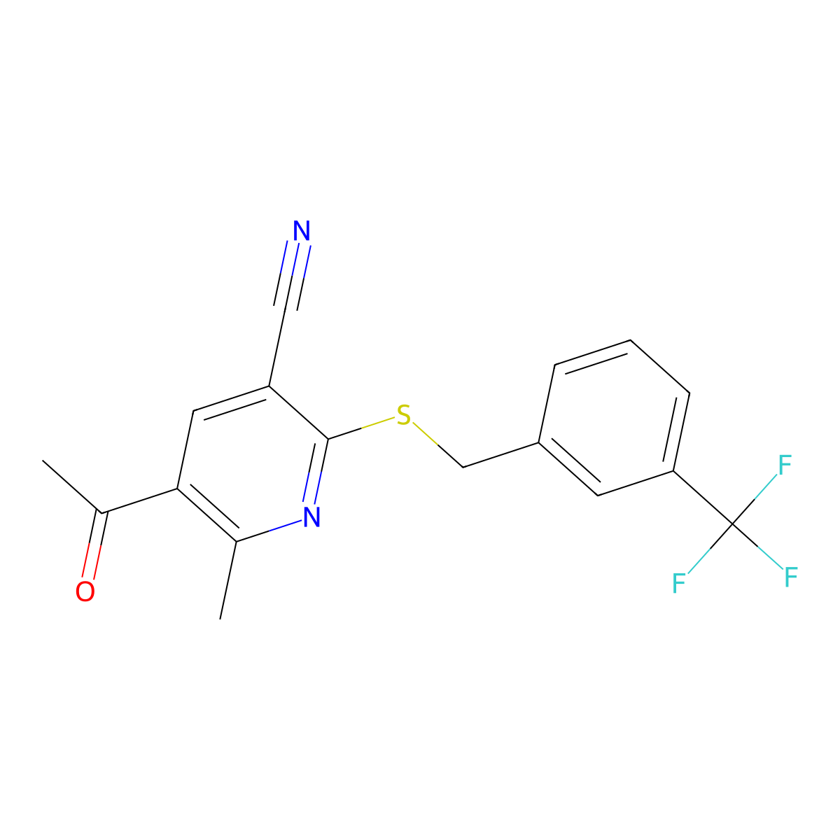 5-Acetyl-6-methyl-2-({[3-(trifluoromethyl)phenyl]methyl}sulfanyl)pyridine-3-carbonitrile molecular structure, CAS 337922-71-1