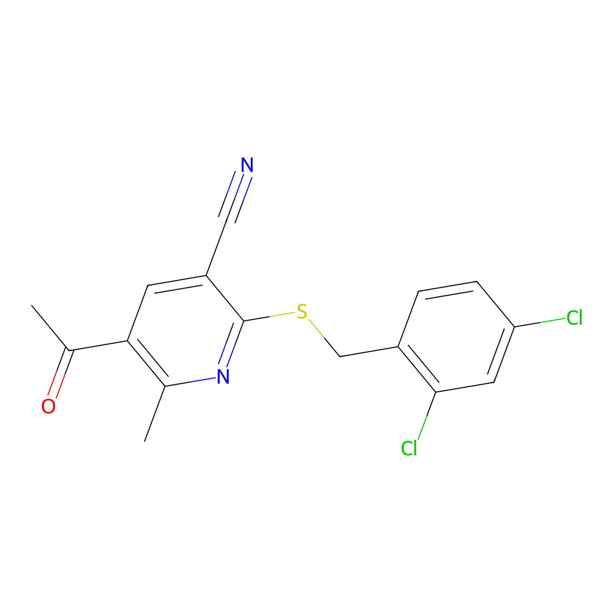 5-Acetyl-2-[(2,4-dichlorobenzyl)sulfanyl]-6-methylnicotinonitrile molecular structure, CAS 337922-74-4