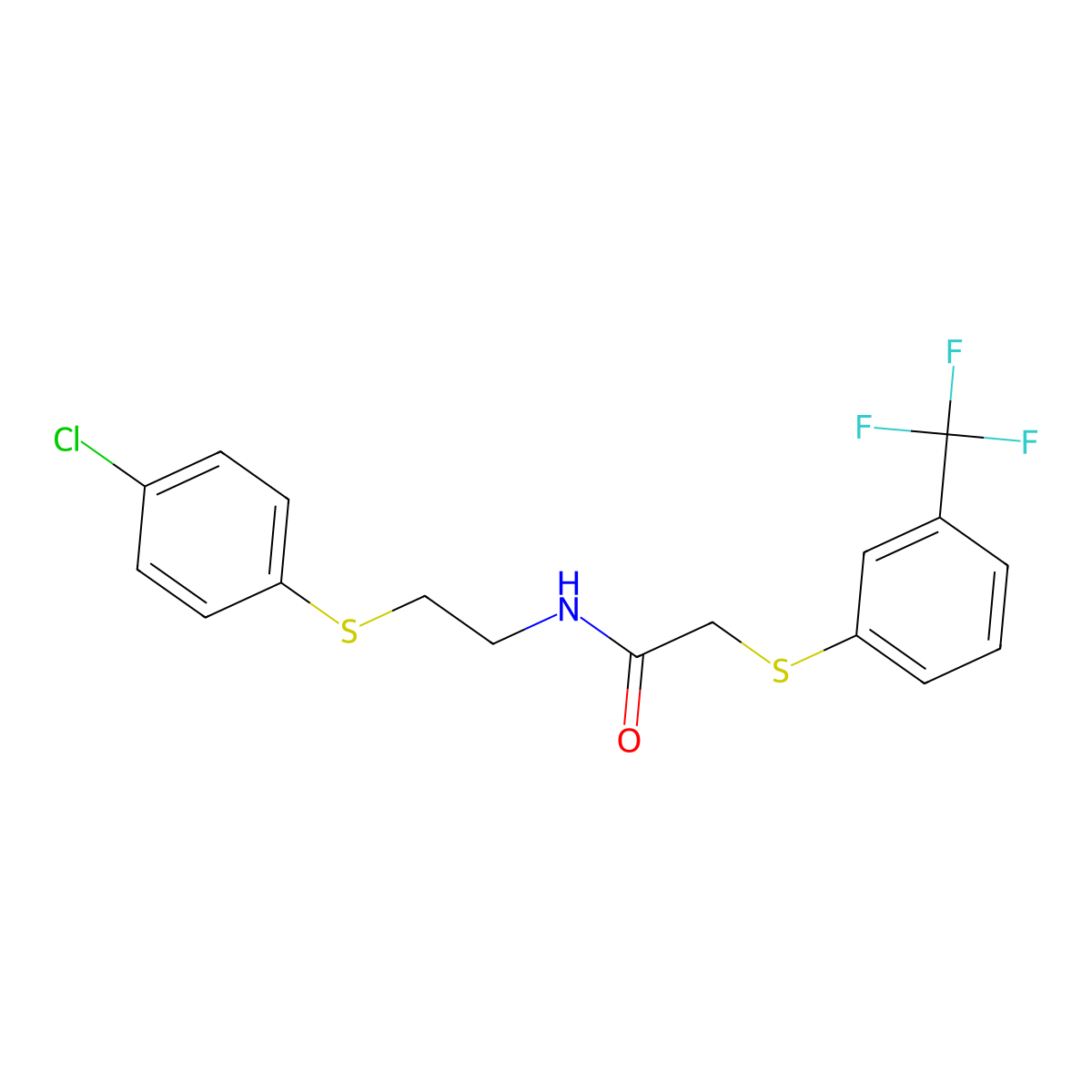 N-{2-[(4-chlorophenyl)sulfanyl]ethyl}-2-{[3-(trifluoromethyl)phenyl]sulfanyl}acetamide molecular structure, CAS 337923-09-8