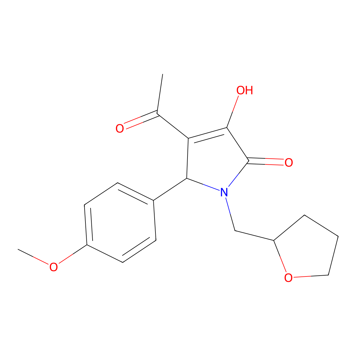 3-acetyl-4-hydroxy-2-(4-methoxyphenyl)-1-(oxolan-2-ylmethyl)-2H-pyrrol-5-one molecular structure, CAS 337923-58-7
