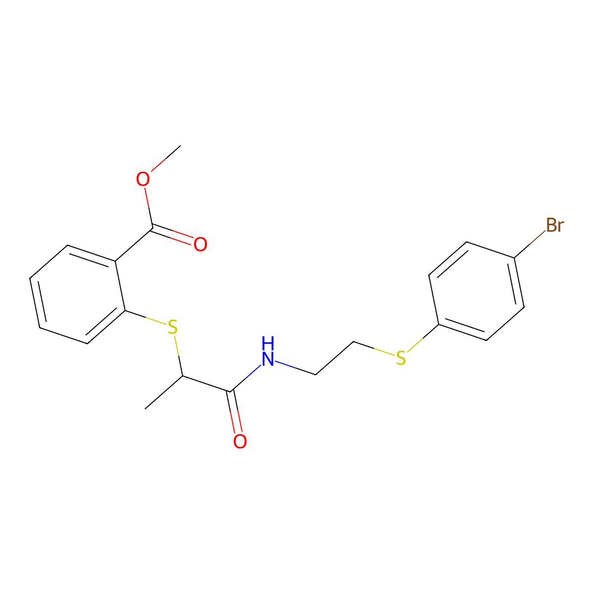 Methyl 2-{[2-({2-[(4-bromophenyl)sulfanyl]ethyl}amino)-1-methyl-2-oxoethyl]sulfanyl}benzenecarboxylate molecular structure, CAS 337923-65-6