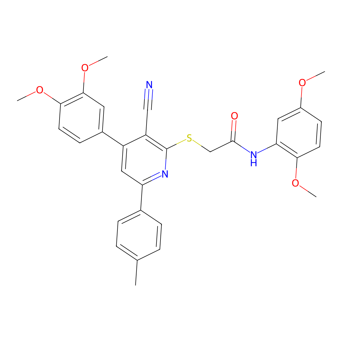 2-[[3-Cyano-4-(3,4-dimethoxyphenyl)-6-(4-methylphenyl)-2-pyridinyl]thio]-N-(2,5-dimethoxyphenyl)acetamide molecular structure, CAS 337923-98-5