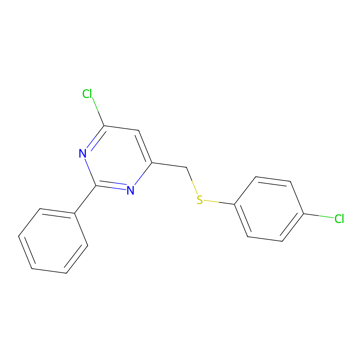 4-Chlorophenyl (6-chloro-2-phenyl-4-pyrimidinyl)methyl sulfide molecular structure, CAS 337924-01-3