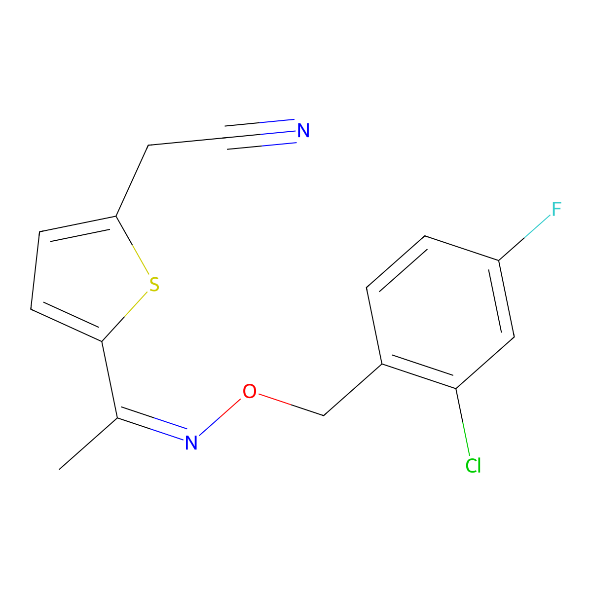 2-(5-{[(2-Chloro-4-fluorobenzyl)oxy]ethanimidoyl}-2-thienyl)acetonitrile molecular structure, CAS 337924-55-7