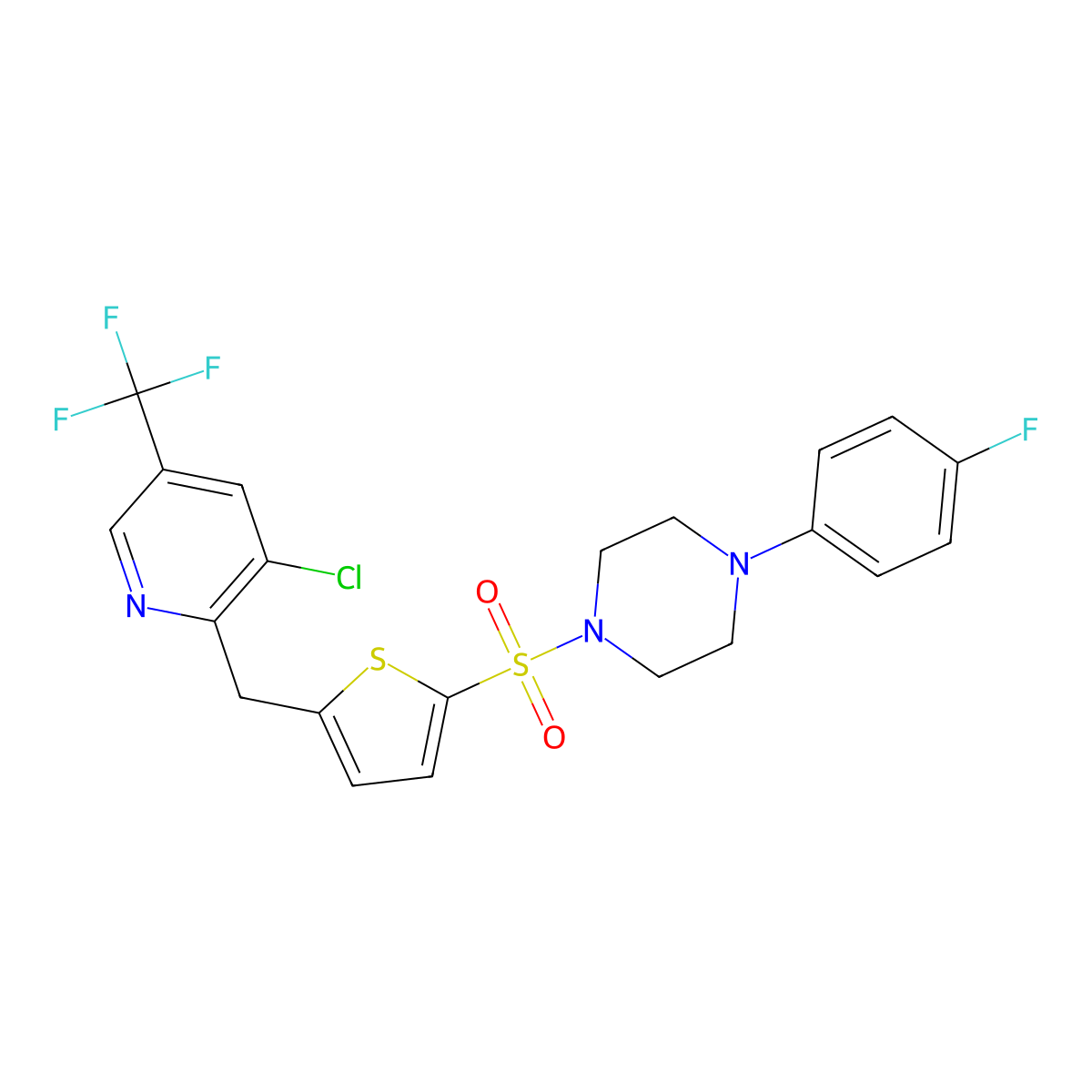 1-[(5-{[3-Chloro-5-(trifluoromethyl)-2-pyridinyl]methyl}-2-thienyl)sulfonyl]-4-(4-fluorophenyl)piperazine molecular structure, CAS 337924-67-1