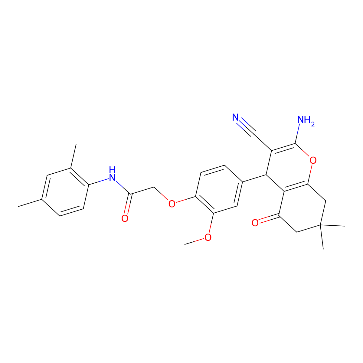 2-(4-(2-Amino-3-cyano-7,7-dimethyl-5-oxo-5,6,7,8-tetrahydro-4H-chromen-4-yl)-2-methoxyphenoxy)-N-(2,4-dimethylphenyl)acetamide molecular structure, CAS 337924-94-4