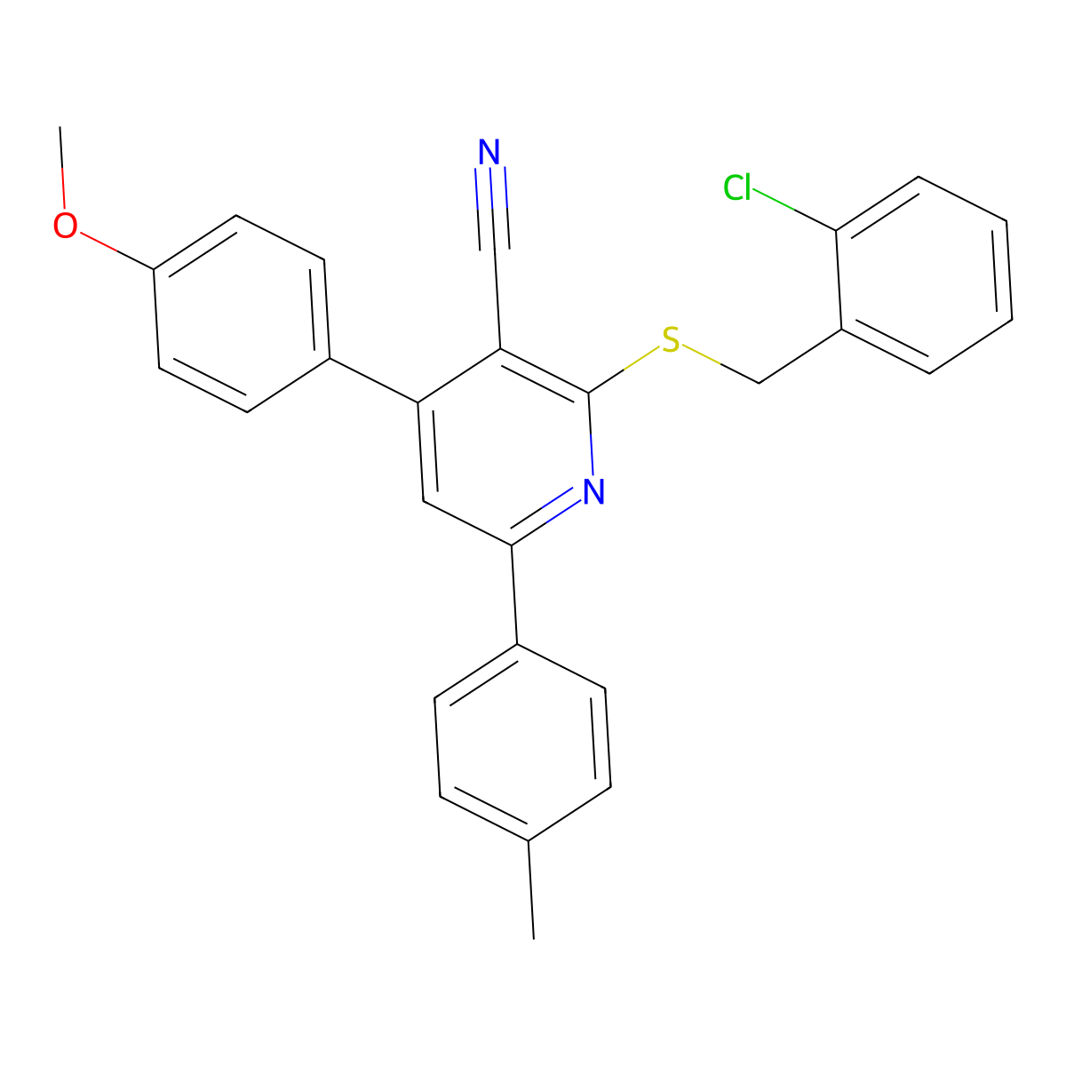 2-((2-Chlorobenzyl)thio)-4-(4-methoxyphenyl)-6-(p-tolyl)nicotinonitrile molecular structure, CAS 337925-06-1
