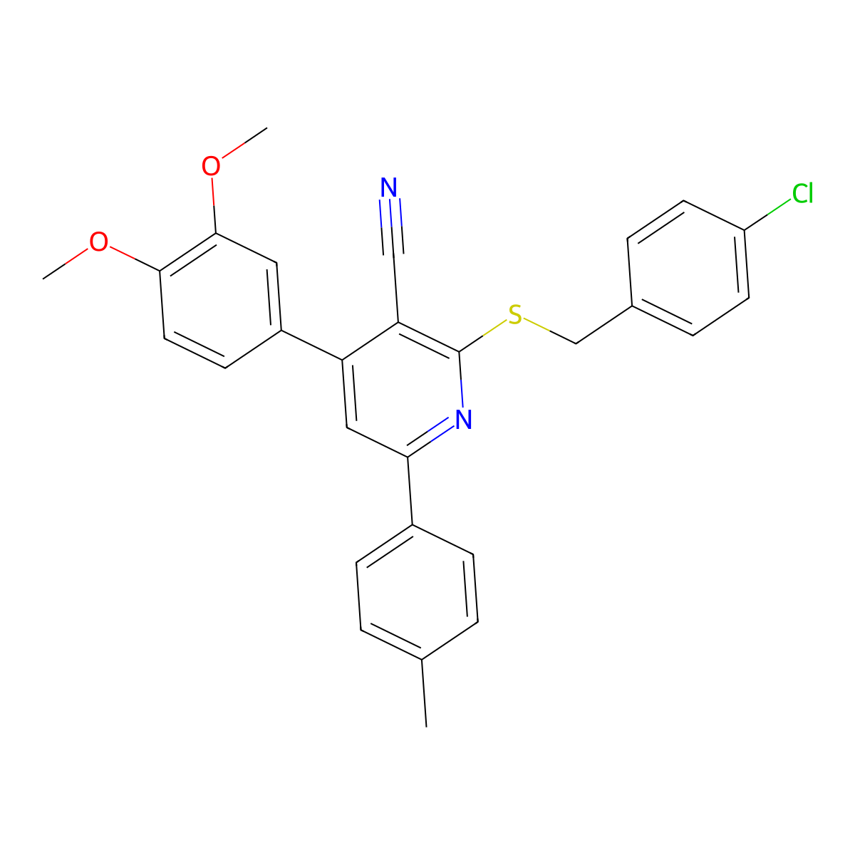 2-((4-Chlorobenzyl)thio)-4-(3,4-dimethoxyphenyl)-6-(p-tolyl)nicotinonitrile molecular structure, CAS 337925-08-3