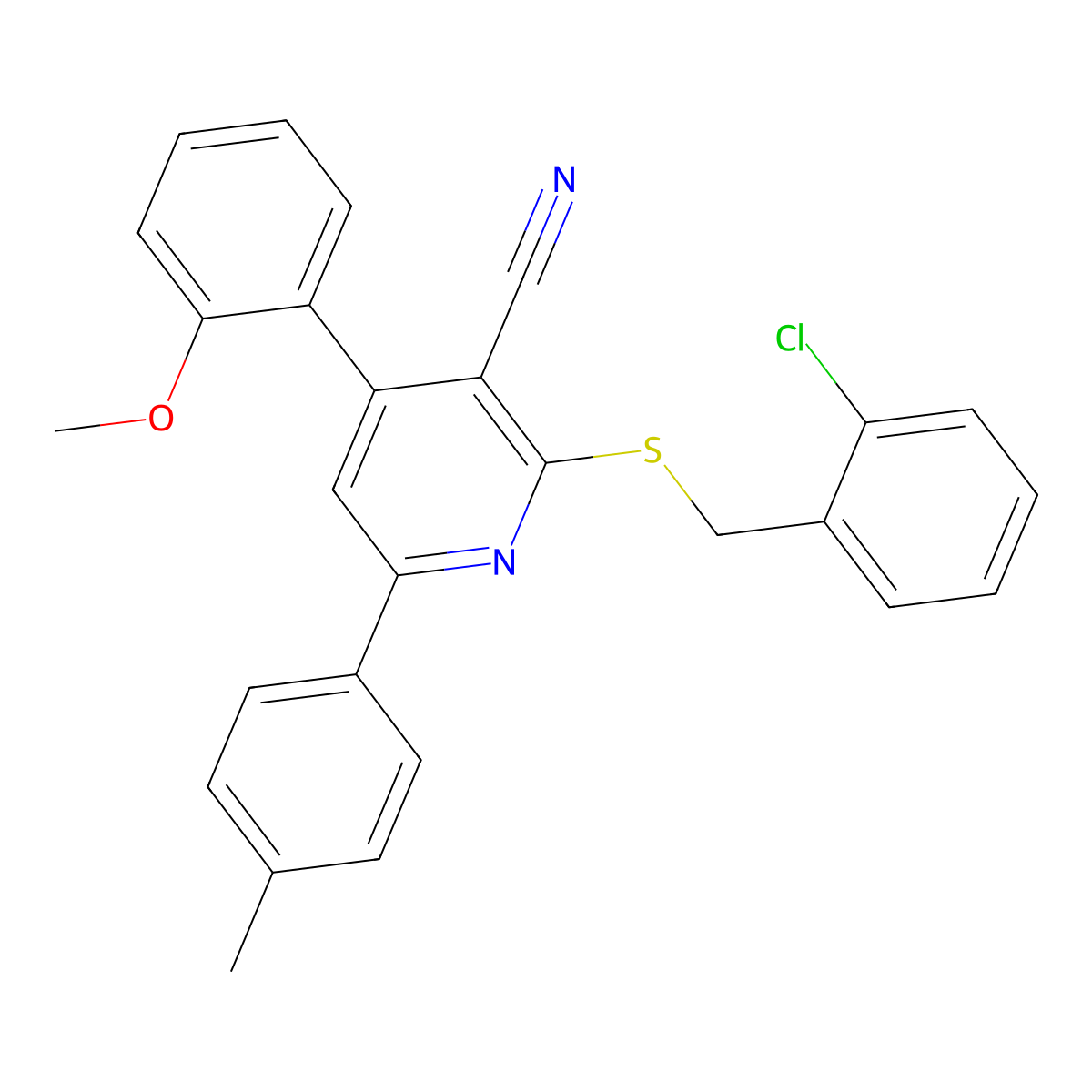 2-[(2-Chlorobenzyl)sulfanyl]-4-(2-methoxyphenyl)-6-(4-methylphenyl)nicotinonitrile molecular structure, CAS 337925-13-0