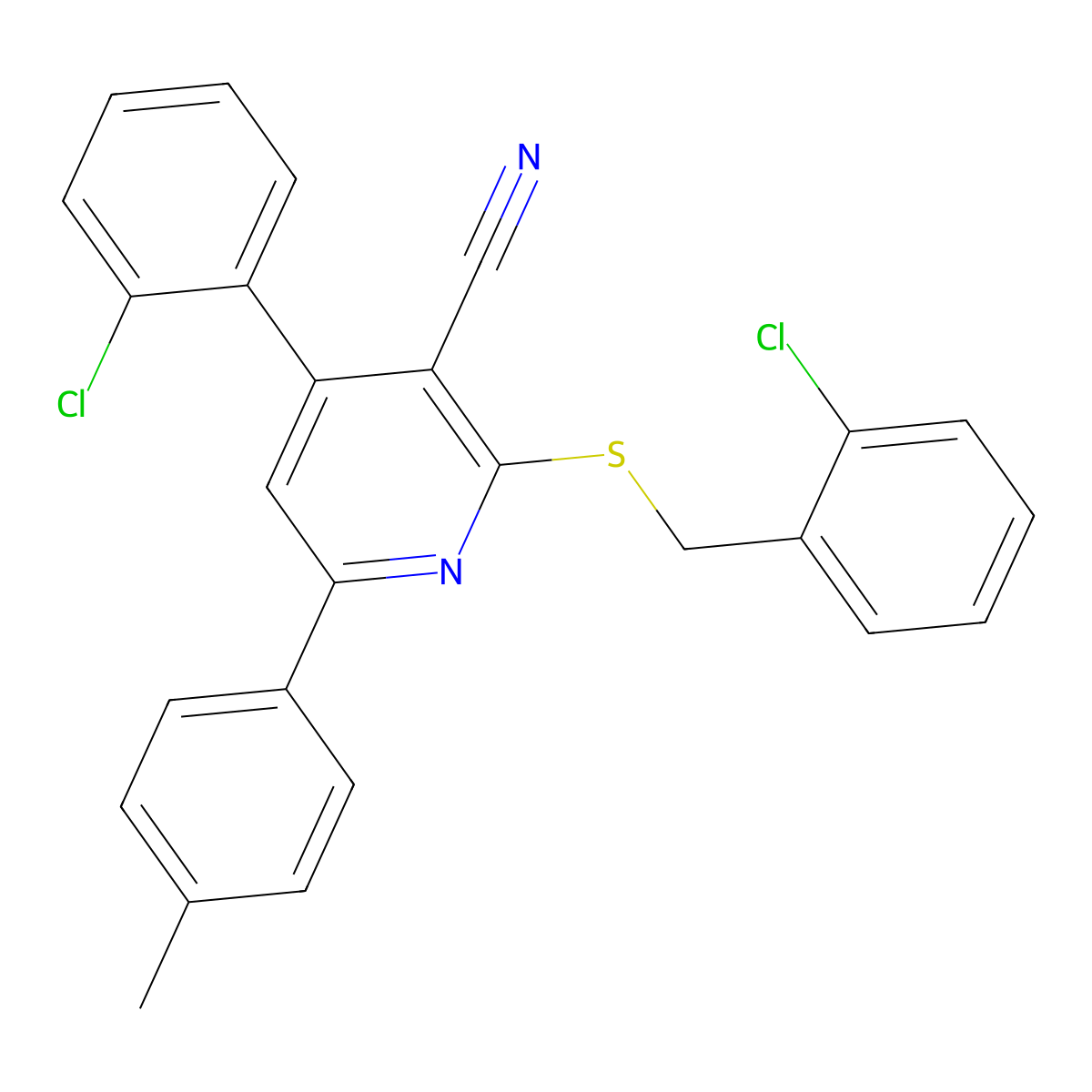 2-((2-Chlorobenzyl)thio)-4-(2-chlorophenyl)-6-(p-tolyl)nicotinonitrile molecular structure, CAS 337925-22-1