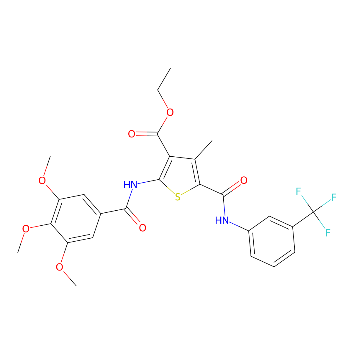 Ethyl 4-methyl-5-{[3-(trifluoromethyl)anilino]carbonyl}-2-[(3,4,5-trimethoxybenzoyl)amino]-3-thiophenecarboxylate molecular structure, CAS 337925-76-5