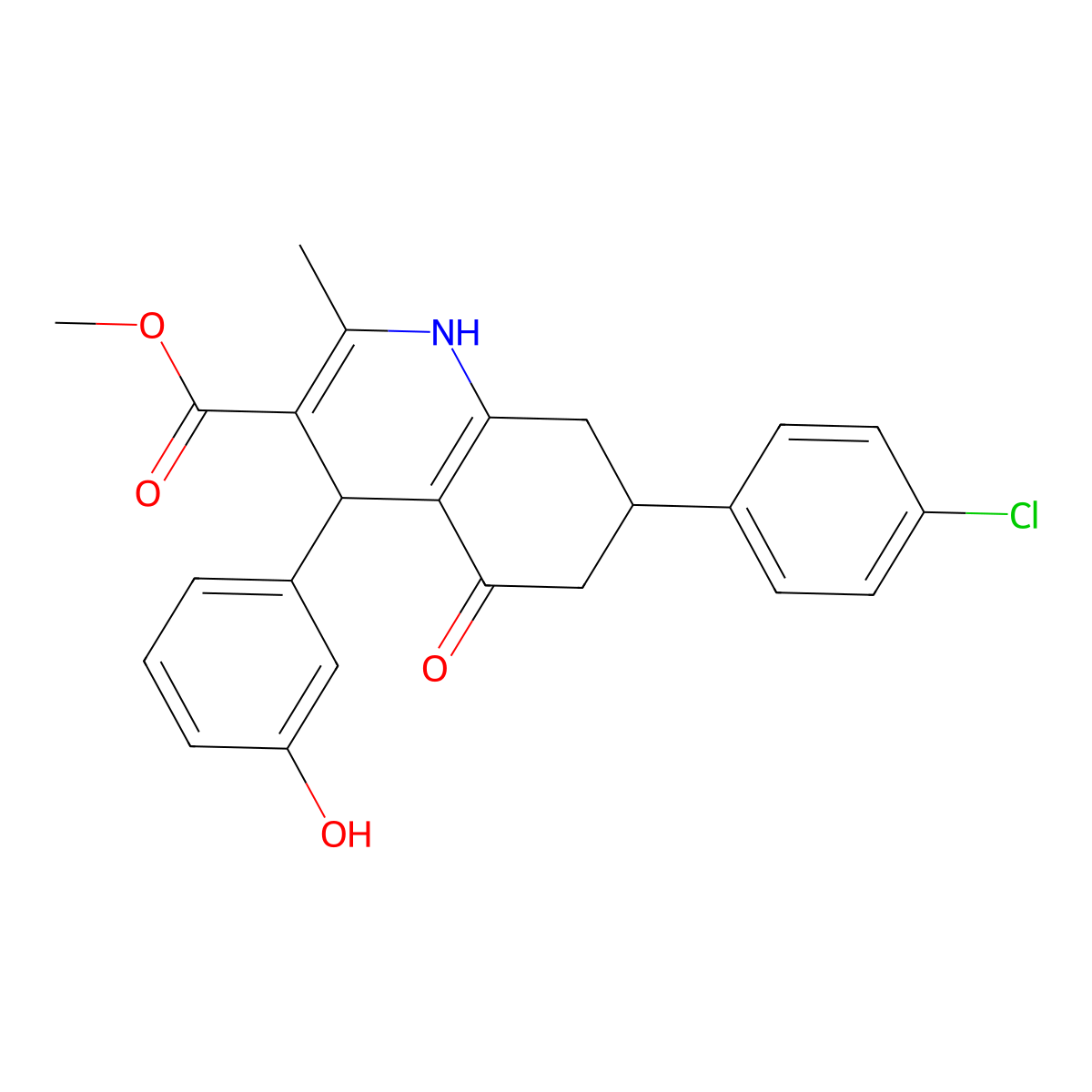 Methyl 7-(4-chlorophenyl)-4-(3-hydroxyphenyl)-2-methyl-5-oxo-1,4,5,6,7,8-hexahydroquinoline-3-carboxylate molecular structure, CAS 337927-59-0