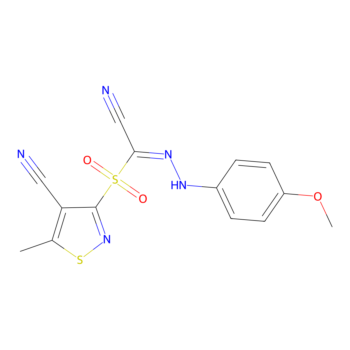 1-[(4-cyano-5-methyl-1,2-thiazol-3-yl)sulfonyl]-N-(4-methoxyanilino)methanimidoyl cyanide molecular structure, CAS 337928-23-1