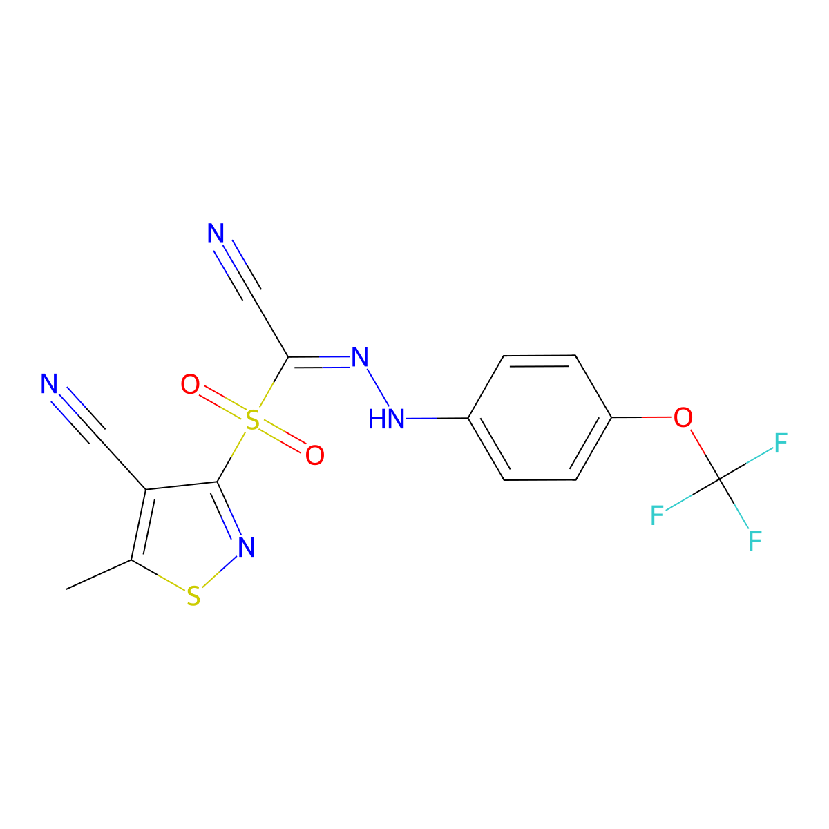 3-({Cyano-2-[4-(trifluoromethoxy)phenyl]carbohydrazonoyl}sulfonyl)-5-methyl-4-isothiazolecarbonitrile molecular structure, CAS 337928-31-1