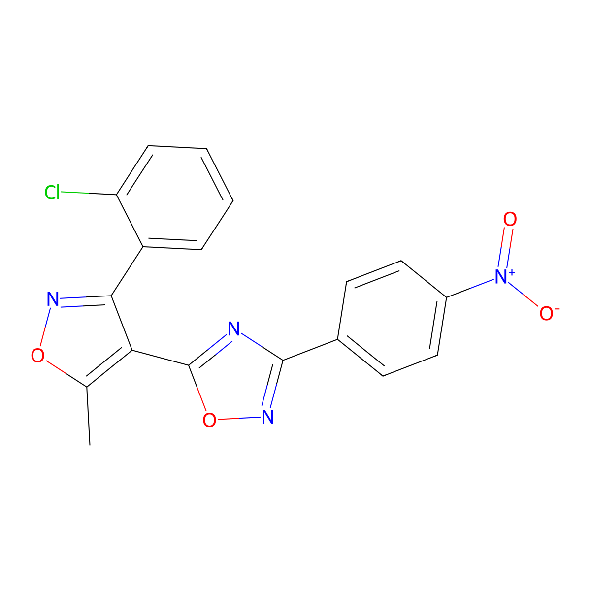 5-[3-(2-Chloro-phenyl)-5-methyl-isoxazol-4-yl]-3-(4-nitro-phenyl)-[1,2,4]oxadiazole molecular structure, CAS 337932-16-8