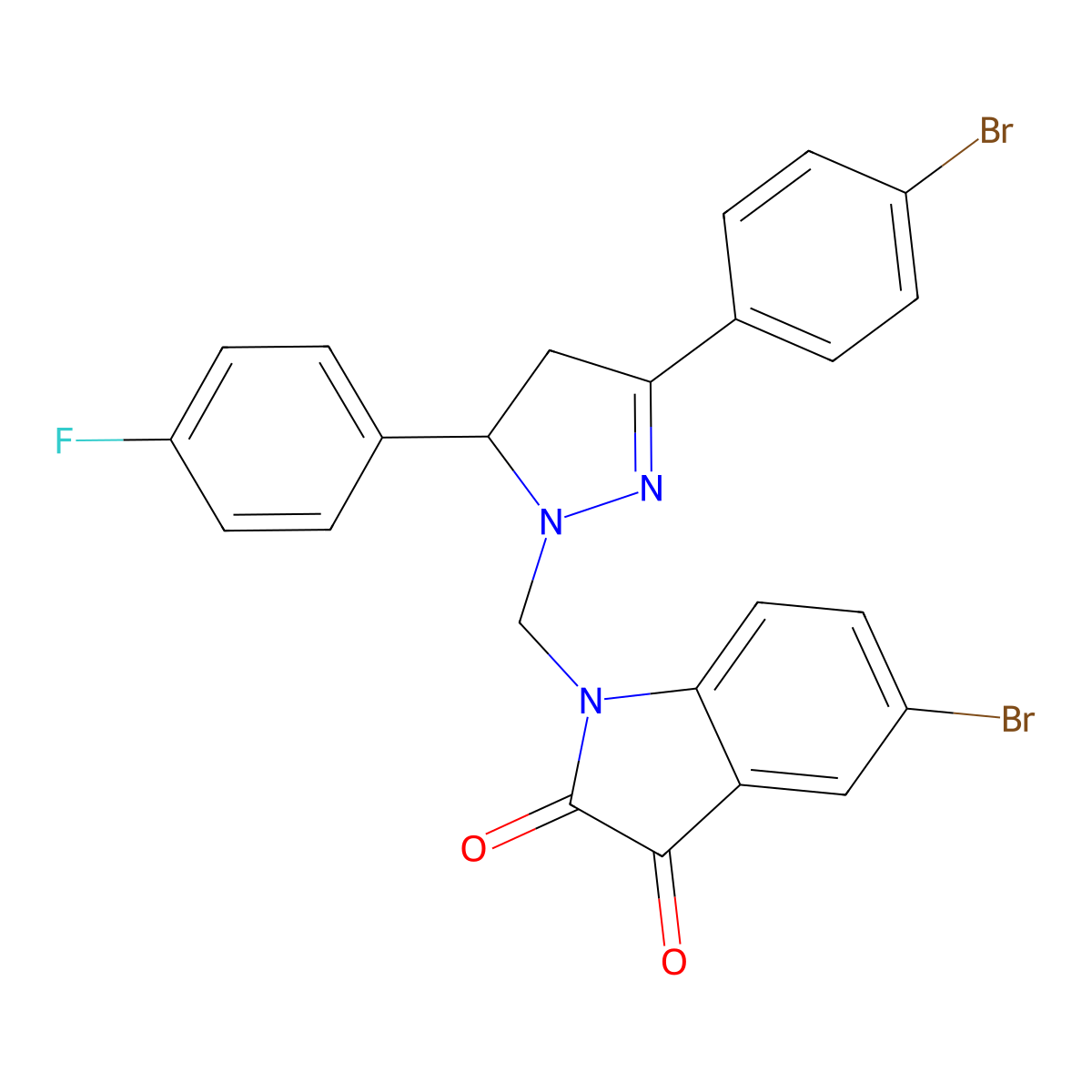 5-bromo-1-((3-(4-bromophenyl)-5-(4-fluorophenyl)-4,5-dihydro-1H-pyrazol-1-yl)methyl)indoline-2,3-dione molecular structure, CAS 337932-32-8