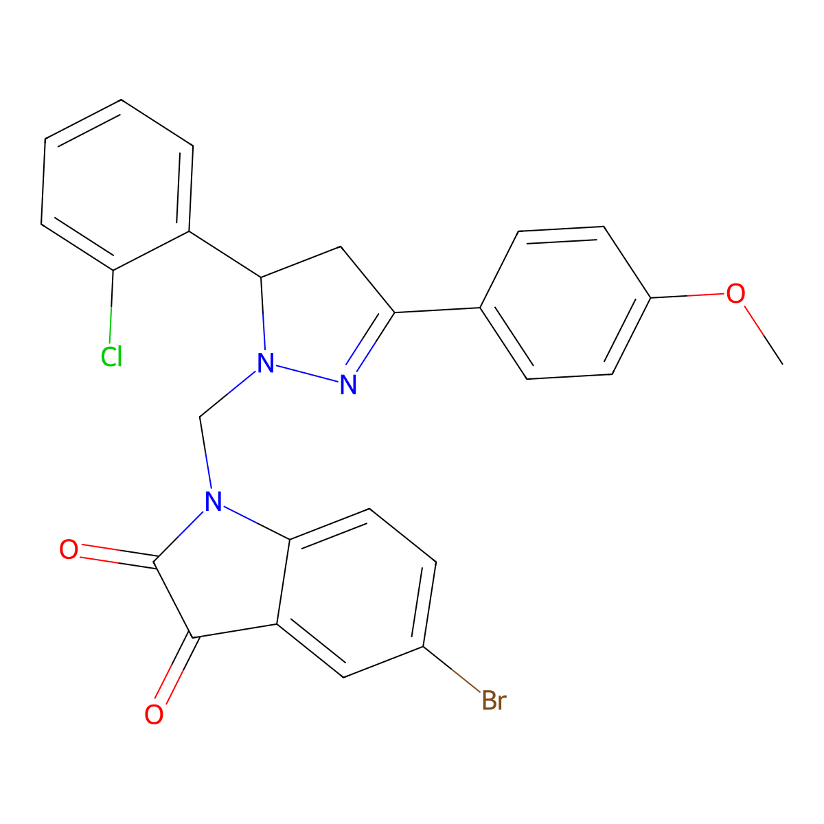 5-bromo-1-((5-(2-chlorophenyl)-3-(4-methoxyphenyl)-4,5-dihydro-1H-pyrazol-1-yl)methyl)indoline-2,3-dione molecular structure, CAS 337932-35-1