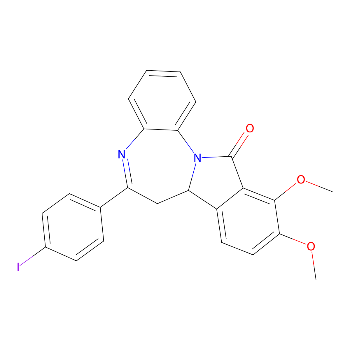 6-(4-Iodophenyl)-10,11-dimethoxy-7,7a-dihydroisoindolo[2,3-a][1,5]benzodiazepin-12-one molecular structure, CAS 337932-86-2