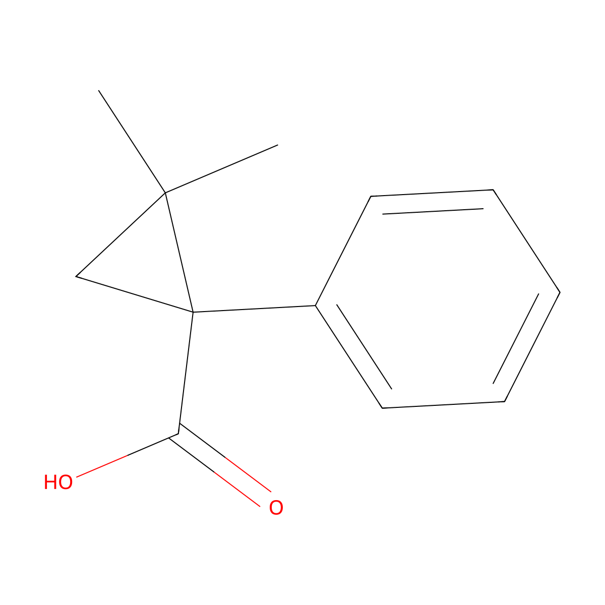 2,2-Dimethyl-1-phenylcyclopropane-1-carboxylic acid molecular structure, CAS 33795-08-3