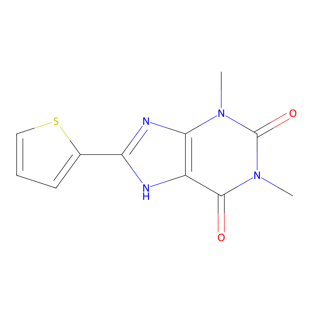 1,3-Dimethyl-8-(2-thienyl)-3,7-dihydro-1H-purine-2,6-dione molecular structure, CAS 33797-75-0
