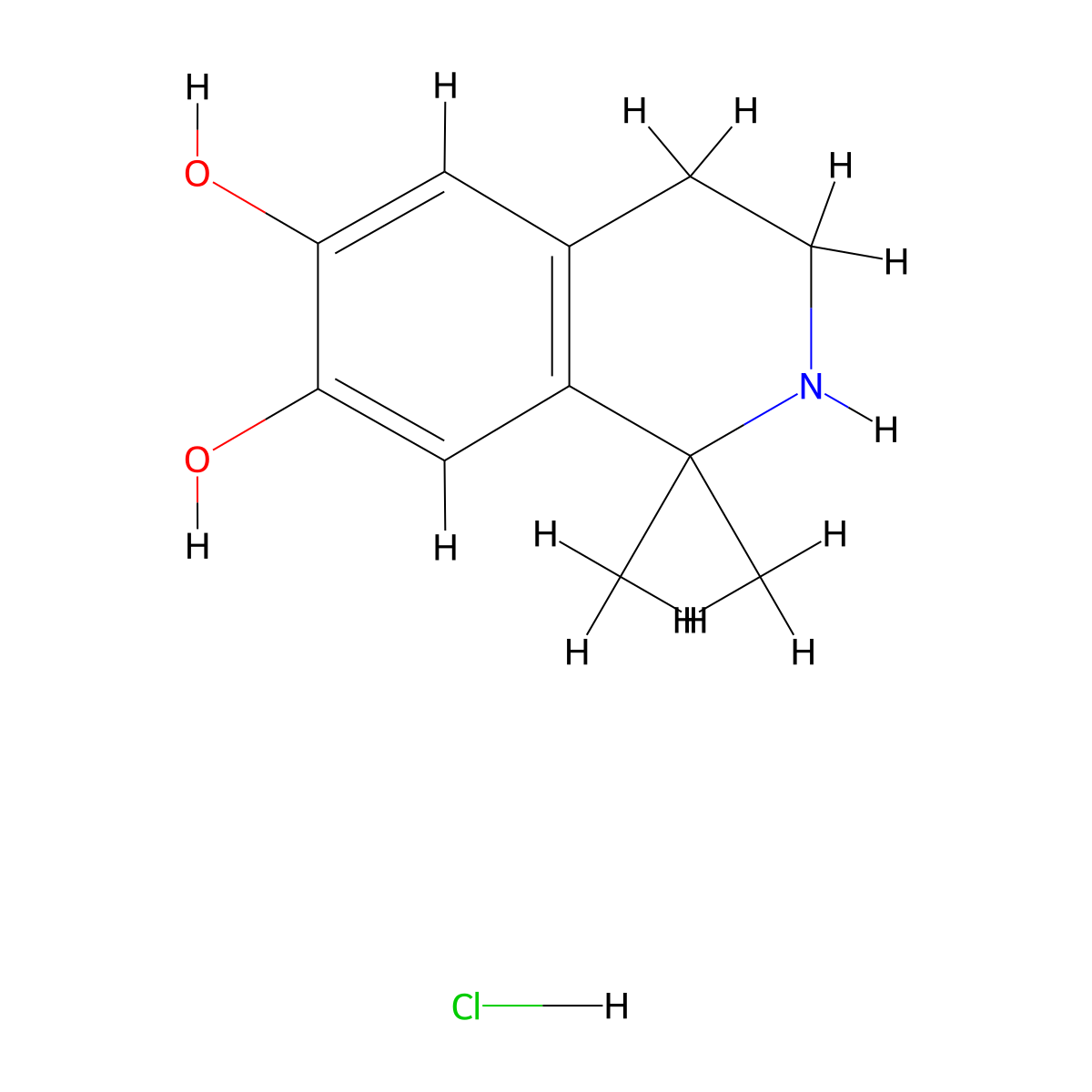 1,1-Dimethyl-1,2,3,4-tetrahydroisoquinoline-6,7-diol hydrochloride molecular structure, CAS 33798-64-0