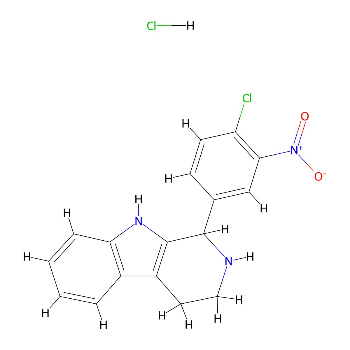 9H-Pyrido(3,4-b)indole, 1,2,3,4-tetrahydro-1-(4-chloro-3-nitrophenyl)-, hydrochloride molecular structure, CAS 3380-78-7