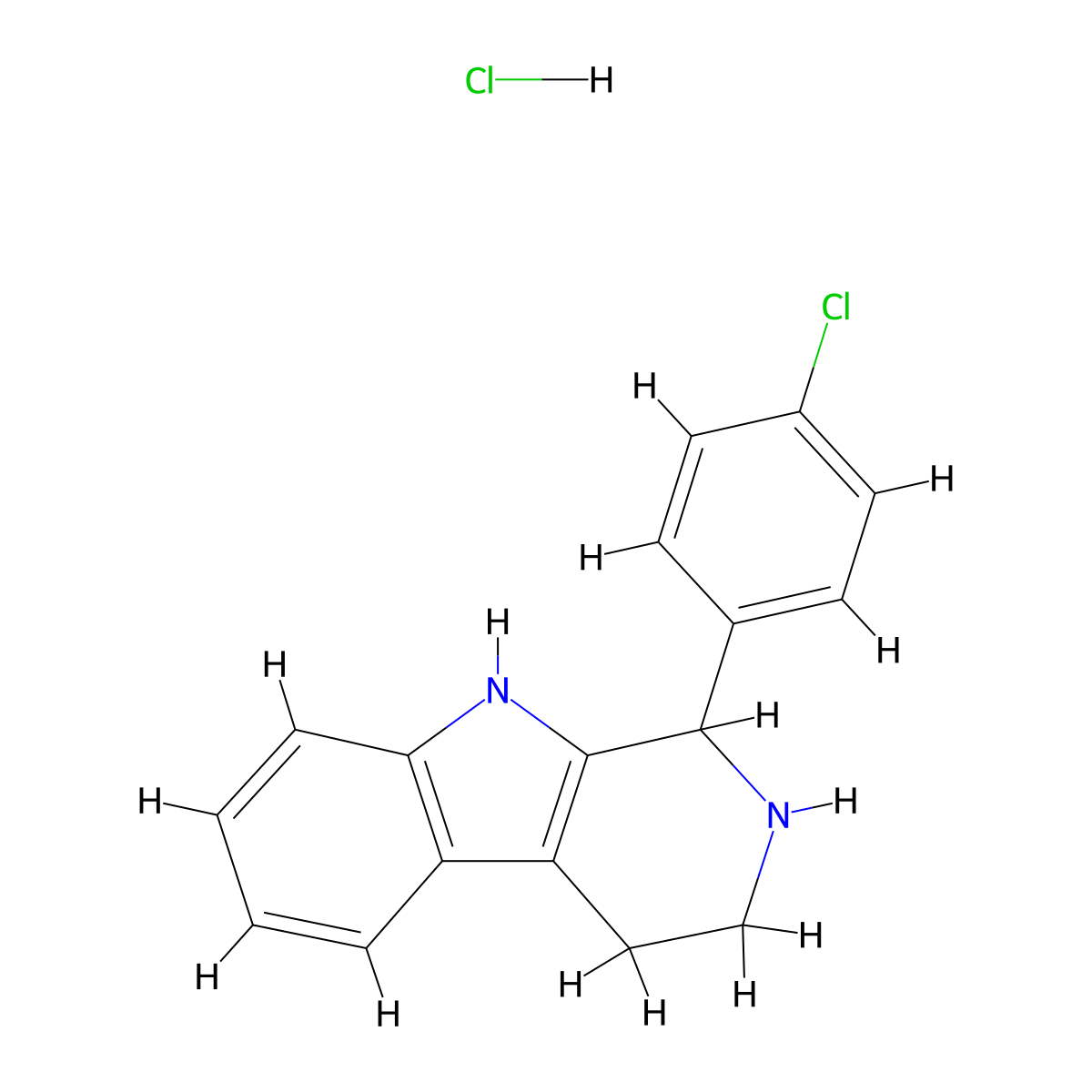 9H-Pyrido(3,4-b)indole, 1,2,3,4-tetrahydro-1-(p-chlorophenyl)-, hydrochloride molecular structure, CAS 3380-80-1